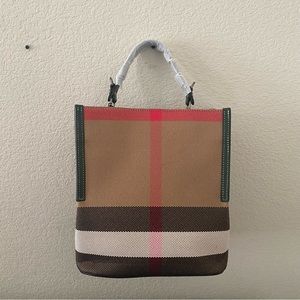 Green Leather Trimmed Nova Check Plaid Satchel Plaid Bucket Crossbody Bag R1